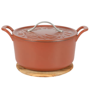 Bloomhouse 7-Quart European Enameled Cast Iron Dutch Oven w/ Olive Wood Trivet