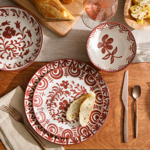 Valencia Flor - 16-Piece Dinnerware Set for 4, Pomegranate Red