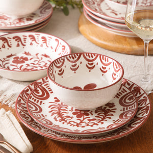 Valencia Flor - 16-Piece Dinnerware Set for 4, Pomegranate Red