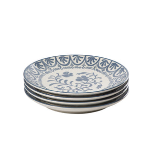 4-Piece 10.75 Inch Dinner Plate Set - Stoneware - Valencia Flor - Iris Blue