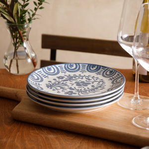4-Piece 8.75 Inch Salad Plate Set - Stoneware - Valencia Flor - Iris Blue