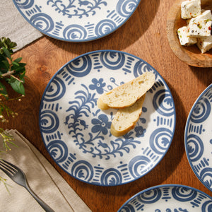 4-Piece 8.75 Inch Salad Plate Set - Stoneware - Valencia Flor - Iris Blue