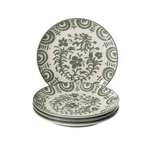 4-Piece 8.75 Inch Salad Plate Set - Stoneware - Valencia Flor - Fern Green
