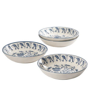 4-Piece 8 Inch Pasta Bowl Set - Stoneware - Valencia Flor - Iris Blue