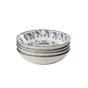 4-Piece 8 Inch Pasta Bowl Set - Stoneware - Valencia Flor - Iris Blue