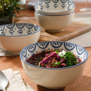 Valencia Flor - 4-Piece 6 Inch Cereal Bowl Set - Portuguese Stoneware - Iris Blue