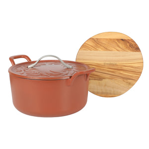 Bloomhouse 7-Quart European Enameled Cast Iron Dutch Oven w/ Olive Wood Trivet