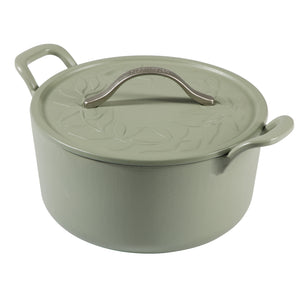 Bloomhouse 7-Quart European Enameled Cast Iron Dutch Oven w/ Olive Wood Trivet
