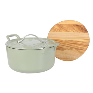 Bloomhouse 7-Quart European Enameled Cast Iron Dutch Oven w/ Olive Wood Trivet