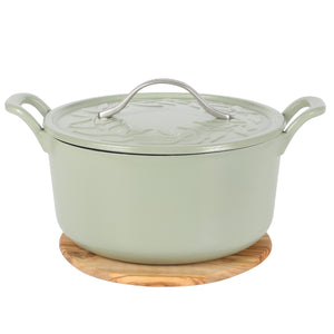 Bloomhouse 7-Quart European Enameled Cast Iron Dutch Oven w/ Olive Wood Trivet