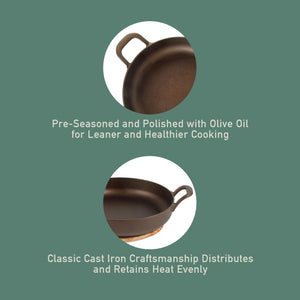 Bloomhouse Natural Bronze Finish 10-Inch Cast Iron Skillet with Long Handle, Helper Handle & Olive Wood Trivet – Fry Pan, Oven & Stovetop Safe (Copy)