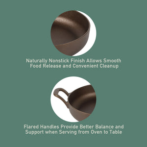 Bloomhouse Natural Bronze Finish 12-Inch Cast Iron Skillet with Long Handle, Helper Handle & Olive Wood Trivet – Fry Pan, Oven & Stovetop Safe