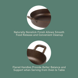 Bloomhouse Natural Bronze Finish 13-Inch Round Cast Iron Everyday Pan – Dual Handles & Olive Wood Trivet, Oven, Stovetop & Campfire Safe