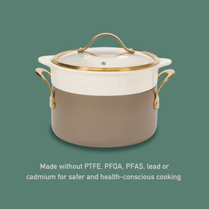8-Piece Cookware Set - PFAS-Free Ceramic Nonstick Aluminum - Cappuccino Cream with Gold Handles