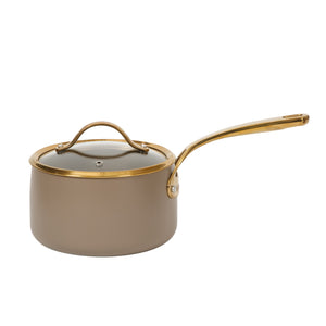 8-Piece Cookware Set - PFAS-Free Ceramic Nonstick Aluminum - Cappuccino Cream with Gold Handles