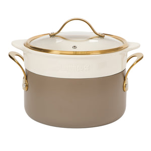 8-Piece Cookware Set - PFAS-Free Ceramic Nonstick Aluminum - Cappuccino Cream with Gold Handles