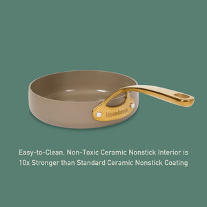 8 Inch Sauté Pan - PFAS-Free Ceramic Nonstick Aluminum with Gold Handle, Cappuccino Cream
