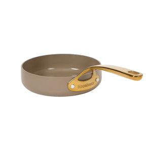 8 Inch Sauté Pan - PFAS-Free Ceramic Nonstick Aluminum with Gold Handle, Cappuccino Cream