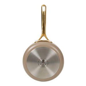 8 Inch Sauté Pan - PFAS-Free Ceramic Nonstick Aluminum with Gold Handle, Cappuccino Cream