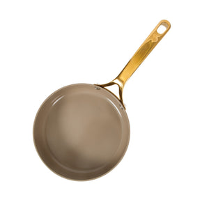8 Inch Sauté Pan - PFAS-Free Ceramic Nonstick Aluminum with Gold Handle, Cappuccino Cream