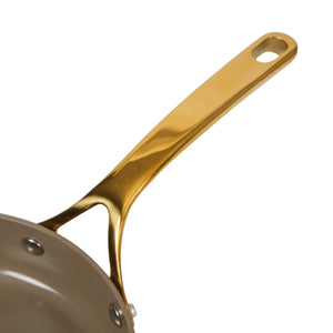 8 Inch Sauté Pan - PFAS-Free Ceramic Nonstick Aluminum with Gold Handle, Cappuccino Cream