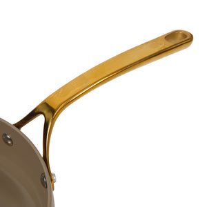 10 Inch Sauté Pan with Lid - PFAS-Free Ceramic Nonstick Aluminum with Gold Handles, Cappuccino Cream