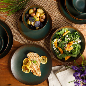 Bloomhouse Palermo Sun 16-Piece Double Bowl Stoneware Reactive Glaze Plates and Bowls Dinnerware Set