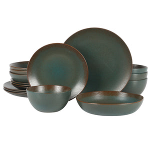 Bloomhouse Palermo Sun 16-Piece Double Bowl Stoneware Reactive Glaze Plates and Bowls Dinnerware Set
