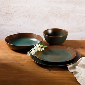 Bloomhouse Palermo Sun 16-Piece Double Bowl Stoneware Reactive Glaze Plates and Bowls Dinnerware Set