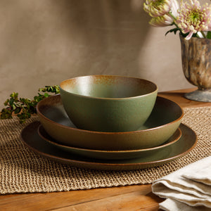 Bloomhouse Palermo Sun 16-Piece Double Bowl Stoneware Reactive Glaze Plates and Bowls Dinnerware Set