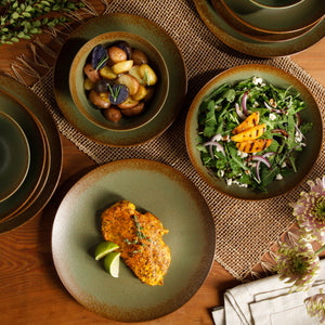 Bloomhouse Palermo Sun 16-Piece Double Bowl Stoneware Reactive Glaze Plates and Bowls Dinnerware Set