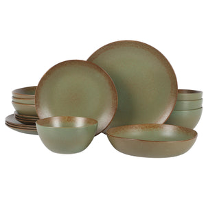 Bloomhouse Palermo Sun 16-Piece Double Bowl Stoneware Reactive Glaze Plates and Bowls Dinnerware Set