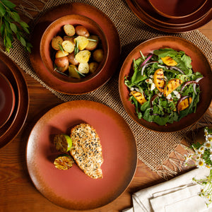 Bloomhouse Palermo Sun 16-Piece Double Bowl Stoneware Reactive Glaze Plates and Bowls Dinnerware Set