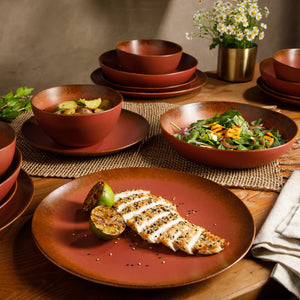 Bloomhouse Palermo Sun 16-Piece Double Bowl Stoneware Reactive Glaze Plates and Bowls Dinnerware Set