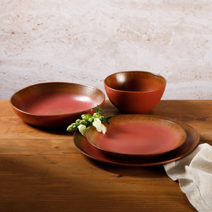 Bloomhouse Palermo Sun 16-Piece Double Bowl Stoneware Reactive Glaze Plates and Bowls Dinnerware Set