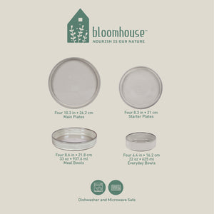 Bloomhouse Santorini Mist 16 Piece Double Bowl Terracotta Reactive Glaze Plates and Bowls Dinnerware Set