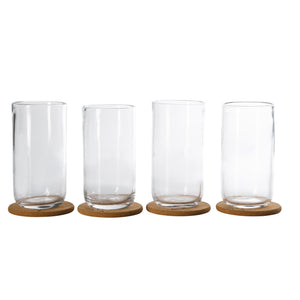 Bloomhouse Sayulita Spring 8 Piece Hand Made 21 OZ Jadeite Clear Glass Tumbler Set W/ Coasters