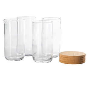 Bloomhouse Sayulita Spring 8 Piece Hand Made 21 OZ Jadeite Clear Glass Tumbler Set W/ Coasters