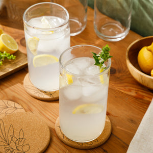 Bloomhouse Sayulita Spring 8 Piece Hand Made 21 OZ Jadeite Clear Glass Tumbler Set W/ Coasters