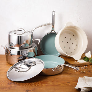 Bloomhouse 8 Piece Triply Stainless Steel Pots and Pans Cookware Set W/ Non Toxic Pro Ceramic Non Stick Interior