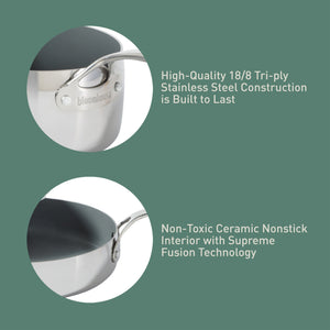 Bloomhouse 8 Piece Triply Stainless Steel Pots and Pans Cookware Set W/ Non Toxic Pro Ceramic Non Stick Interior