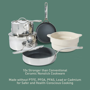 Bloomhouse 8 Piece Triply Stainless Steel Pots and Pans Cookware Set W/ Non Toxic Pro Ceramic Non Stick Interior