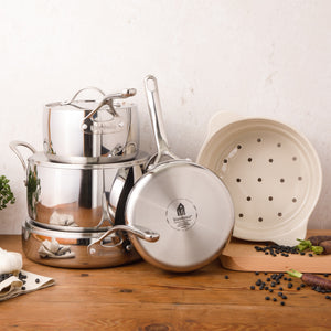 Bloomhouse 8 Piece Triply Stainless Steel Pots and Pans Cookware Set W/ Non Toxic Pro Ceramic Non Stick Interior