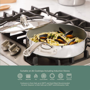 Bloomhouse 8 Piece Triply Stainless Steel Pots and Pans Cookware Set W/ Non Toxic Pro Ceramic Non Stick Interior