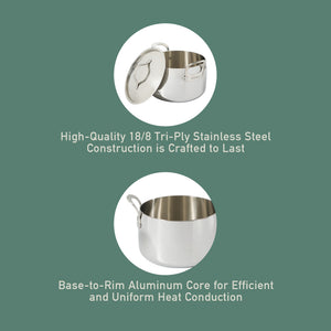 8 Quart Stock Pot with Lid - Tri-Ply Stainless Steel