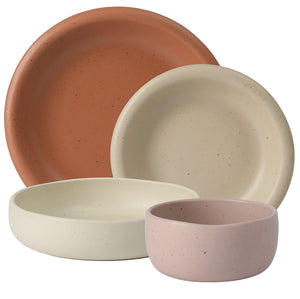 Bloomhouse Corsica Clay 16 Piece Double Bowl Stoneware Reactive Glaze Dinnerware Set - Assorted Colors