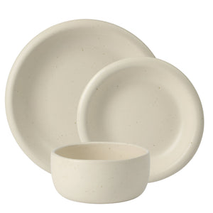 Corsica Clay - 12-Piece Dinnerware Set - Reactive Glaze Stoneware, Sea Salt White