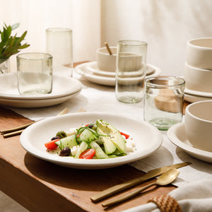 Corsica Clay - 12-Piece Dinnerware Set - Reactive Glaze Stoneware, Sea Salt White