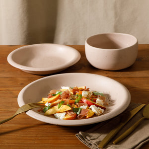 Corsica Clay - 12-Piece Dinnerware Set - Reactive Glaze Stoneware, Prosecco Blush Pink