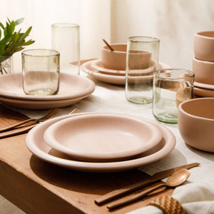 Corsica Clay - 12-Piece Dinnerware Set - Reactive Glaze Stoneware, Prosecco Blush Pink